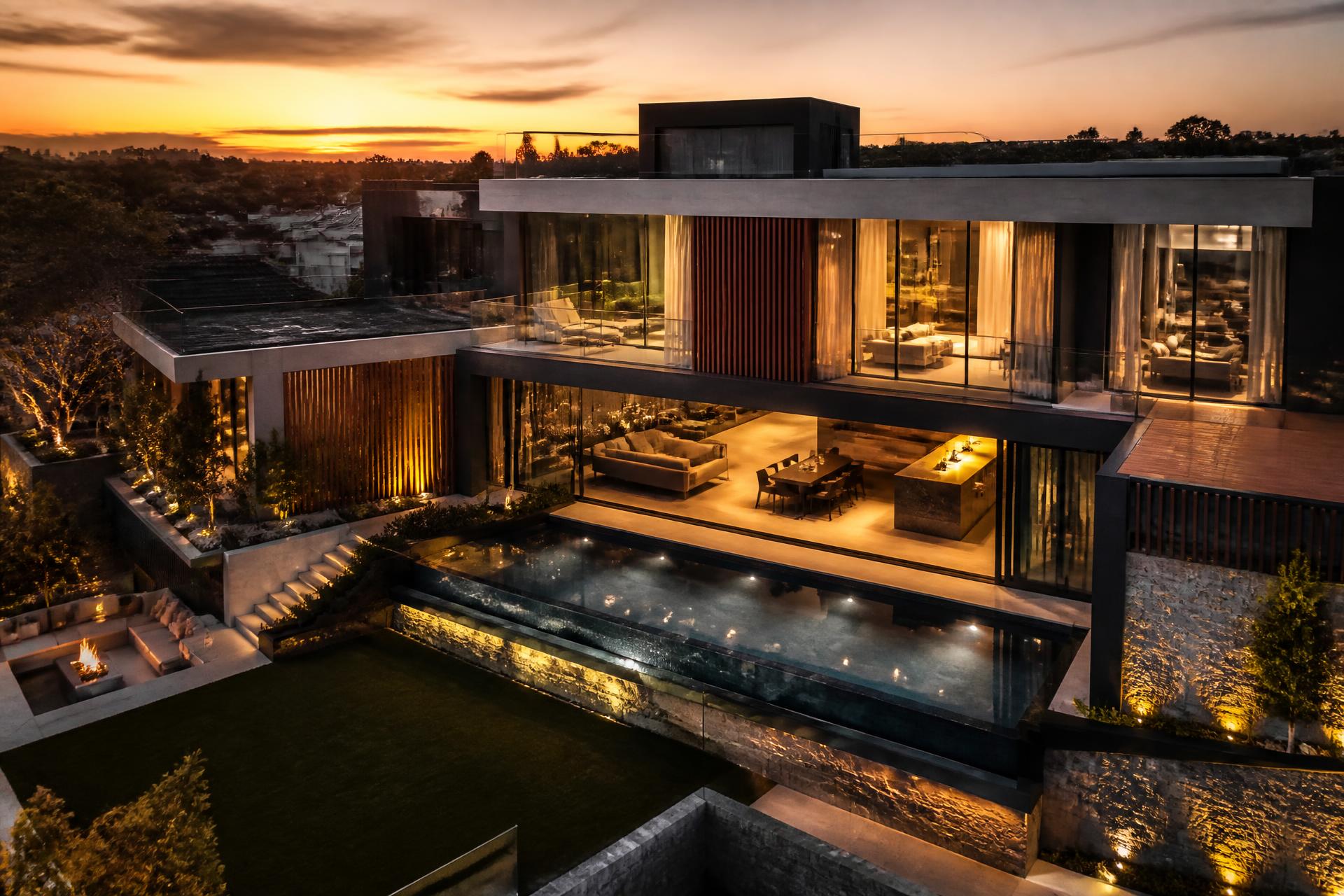 Modern luxury Melbourne residence at dusk